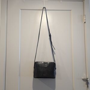 Black Crocodile-Embossed Crossbody Bag